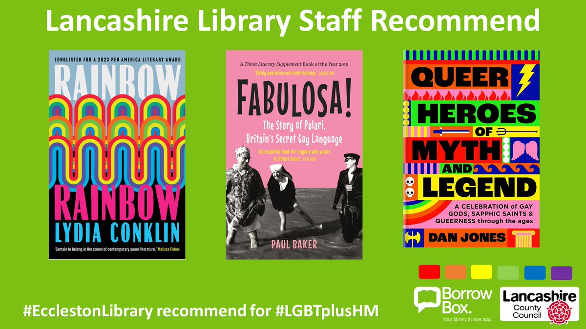 LancsLibraries's tweet image. Celebrate #LGBTplusHM with us
#EcclestonLibrary have recommended some of their favourite LGBT+ books, available to borrow from the library
What are your essential LGBT+ reads?
Check out our collection on @BorrowBox 
lancashire.borrowbox.com/product-group/…
