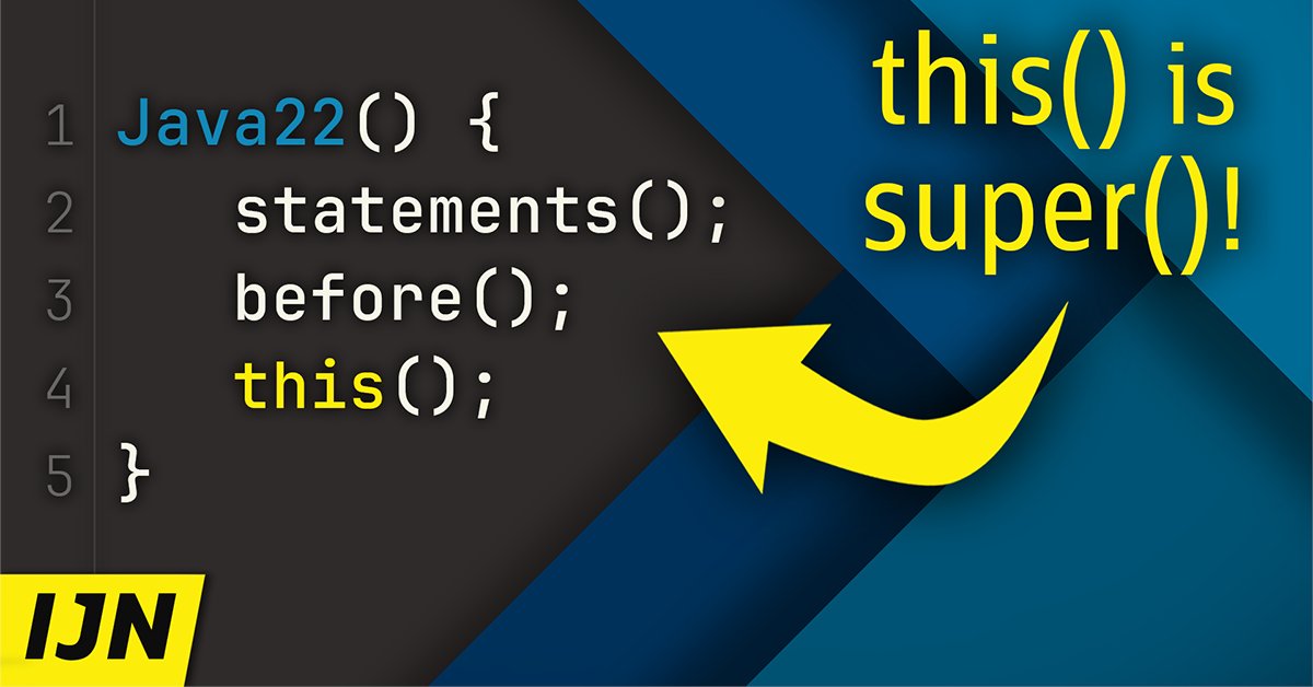 OracleDevs's tweet image. If you&apos;ve ever been annoyed that #Java doesn&apos;t allow statements before the super(...) or this(...) call in a constructor, don&apos;t worry! This Inside Java Newscast with @nipafx looks at how #Java22 is about to change that. 💪 social.ora.cl/6010p5pk2