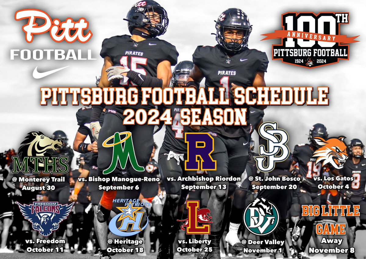 2024 SCHEDULE! Load the cannons and set the sails #HoistTheColors🏴‍☠️ #BVALchamps #NCSchamps #100YearsOfWinning #PITT 🏴‍☠️🏈🅿️🌎🏈🏴‍☠️
