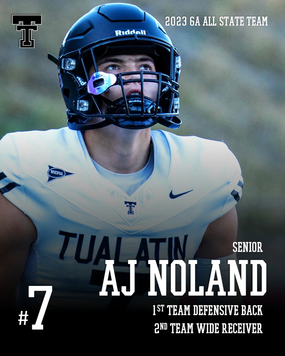 2023 Oregon 6A All-State Team AJ Noland 1st Team Defensive Back 2nd Team Wide Receiver Congrats @ajnoland12!! #WeAreTualatin