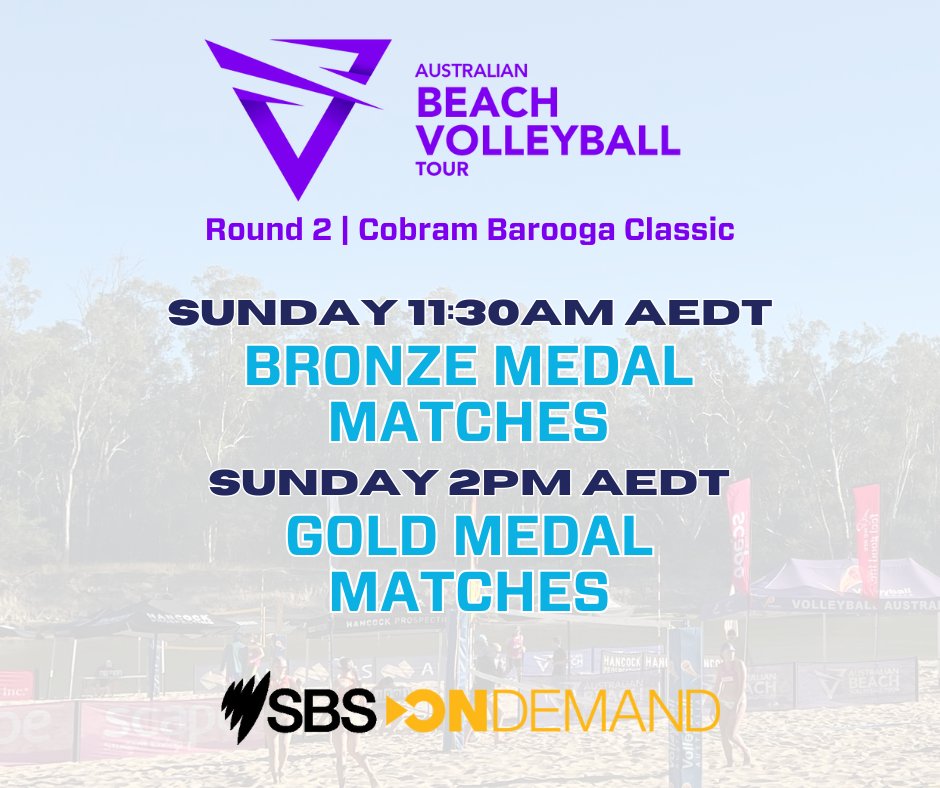 ausvolley's tweet image. 👀 We've got your Sunday volleyball fix sorted ✅

🏐 Australian Beach Volleyball Tour - Rd 2 Cobram

Watch LIVE through @SBSondemand

🕦 Sunday 11:30am AEDT - 🥉 Bronze Medal Matches
🕑 Sunday 2:00am AEDT - 🥇 Gold Medal Matches

Lock it in the diary!

#ABVT