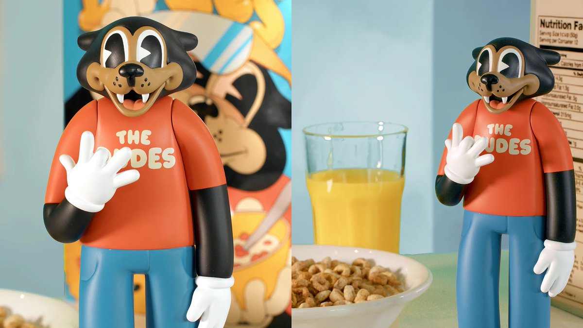 Despite the friendly smile and familiar cartoon styling, the no-apologies FCKY (*) is not your happy, bland mascot. No sir.  Mcbess brings the mascot of his 'The Dudes' apparel brand to life in the OG red/blue colorway with the essential IDGAF gesture. vinylpulse.com/2024/02/fucky-…