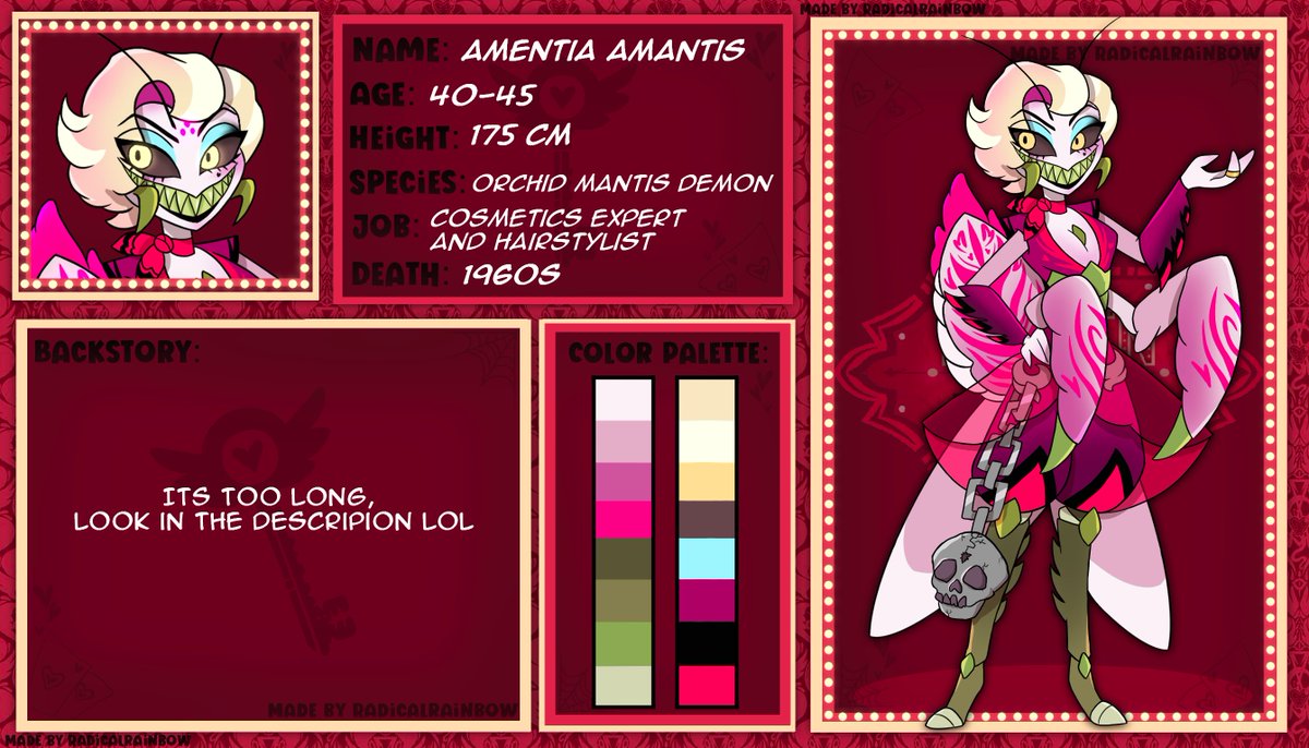bennythebunny17's tweet photo. #charactersheet #drawing #digitalart #digitaldrawing #firealpaca #myart #myocs #xppen #xppentablet #amentia #amentiaamantis #mantis #orchidmantis #hazbinhotel #hazbinhoteloc https://t.co/e3bDBYbteA