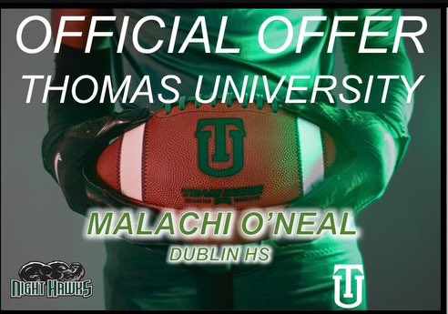 Blessed to receive an offer from Thomas University! #AGTG <a href="/coachseay/">Christopher Seay</a> <a href="/DublinIrishFB/">Dublin HS Football</a>