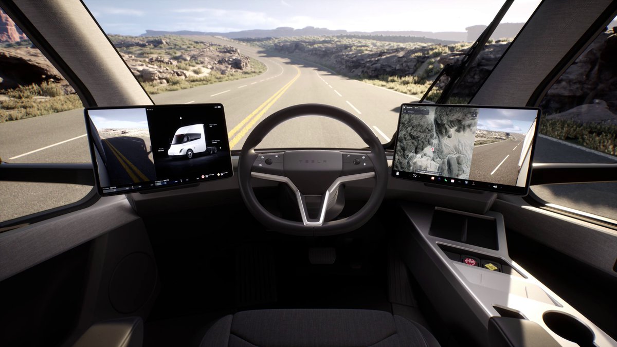 EVEDITION's tweet photo. Tesla Semi Interior ⚡️

Spacious and designed for maximum visibility. 

Featuring 15 inch screens on both sides of the dashboard. https://t.co/dEwaLqZK1w