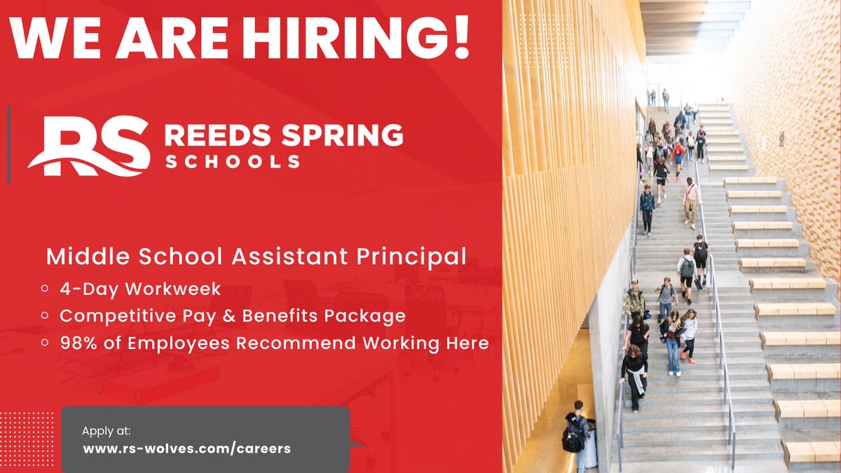 We are looking for a dynamic assistant principal to join us <a href="/ReedsSpringMS/">Reeds Spring MS</a>. We offer a four-day workweek, competitive pay, and a great culture. Click on the link for more information! #ONEwiththePACK 🐺

applitrack.com/wolves/onlinea…