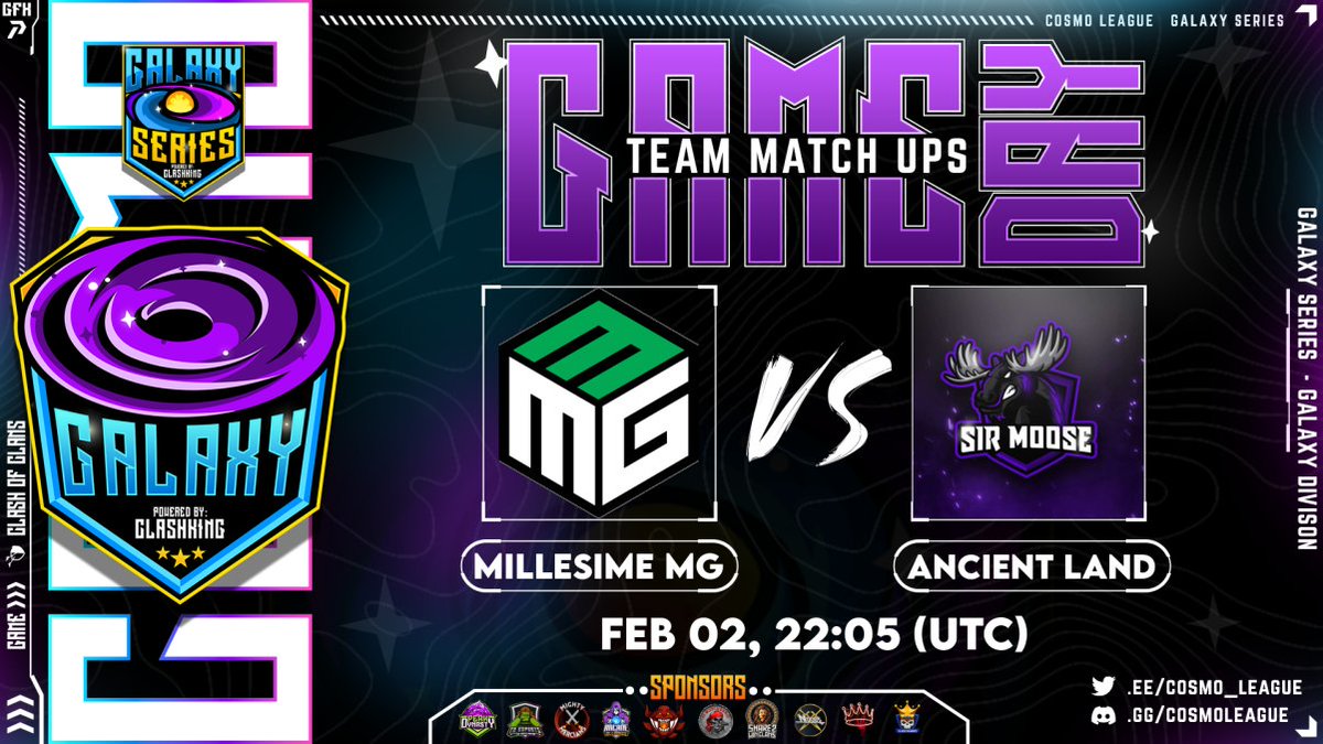 The Season One Champions Return!
Starting in an hour, we'll have:
@MillesimeMG vs #AncientLand

Watch live below, and join our Discord to get the most accurate stream information when we're live!
discord.gg/cosmoleague

🇪🇸 youtube.com/watch?v=1hQqcp…
🇵🇹 twitch.tv/marinaul