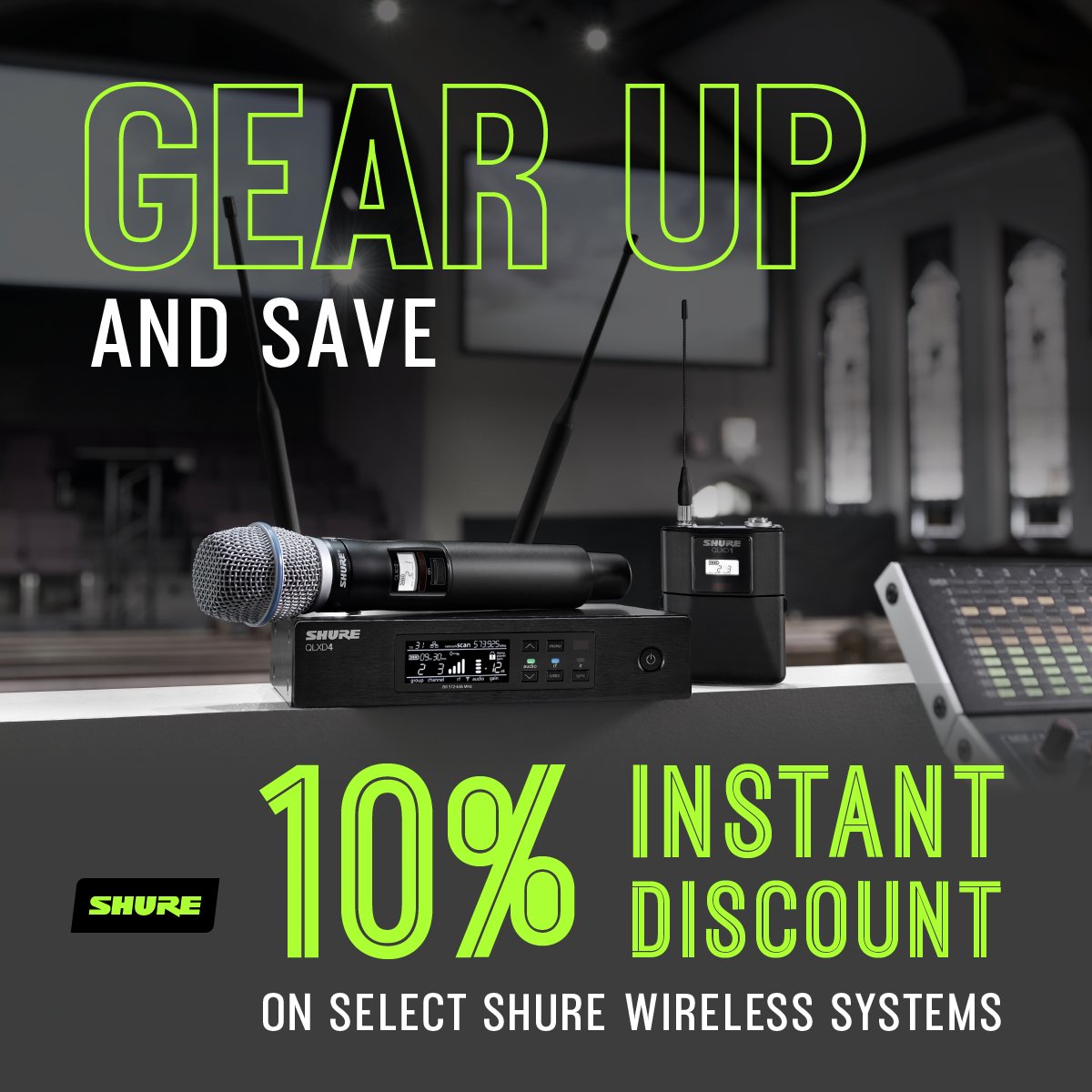 @Shure is running a never before seen promo on their wireless mic sytems right now; save 10% on SLXD, QLXD, ULXD... and AXIENT DIGITAL(😮)!!

Head to your local dealer to take adavantage of the savings while they're still here😄

#Shure #soundextraordinary #AxientDigital #SKMac