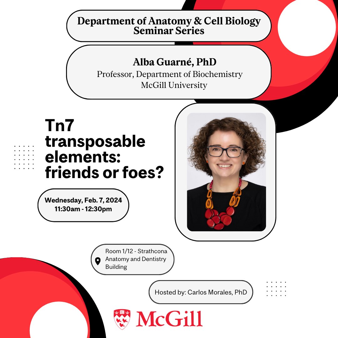 The next ACB Seminar is scheduled for Wednesday, Feb. 7 at 11:30am. Alba Guarné, PhD, will be presenting "Tn7 transposable elements: friends or foes?"