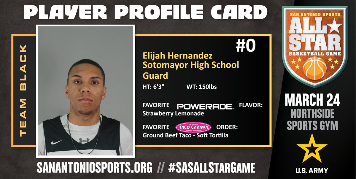Meet @realelijah_h from @SotomayorBball who will compete in the San Antonio Sports All-Star Basketball Game at the Northside Sports Gym on March 24th! @usarmysatx #SASAllStarGame @USArmy #BeAllYouCanBe
