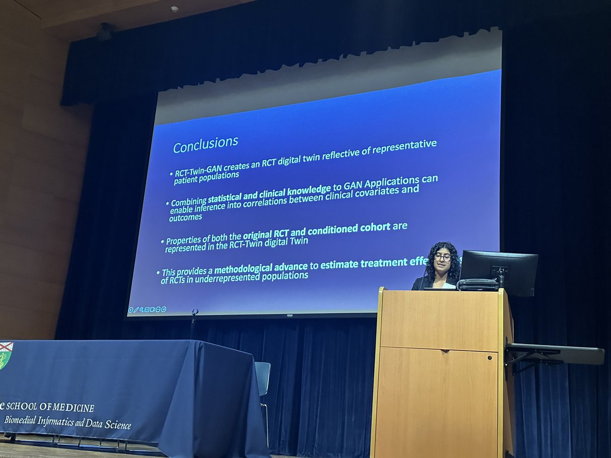In her talk on a cutting-edge application of generative AI, @PhyllisTweets @cards_lab presented a fantastic talk on building real-world adapted RCT Digital Twins using a novel RCT-Twin-GAN model Great collaborative work from @PhyllisTweets & @VasishtSumukh @YaleMed