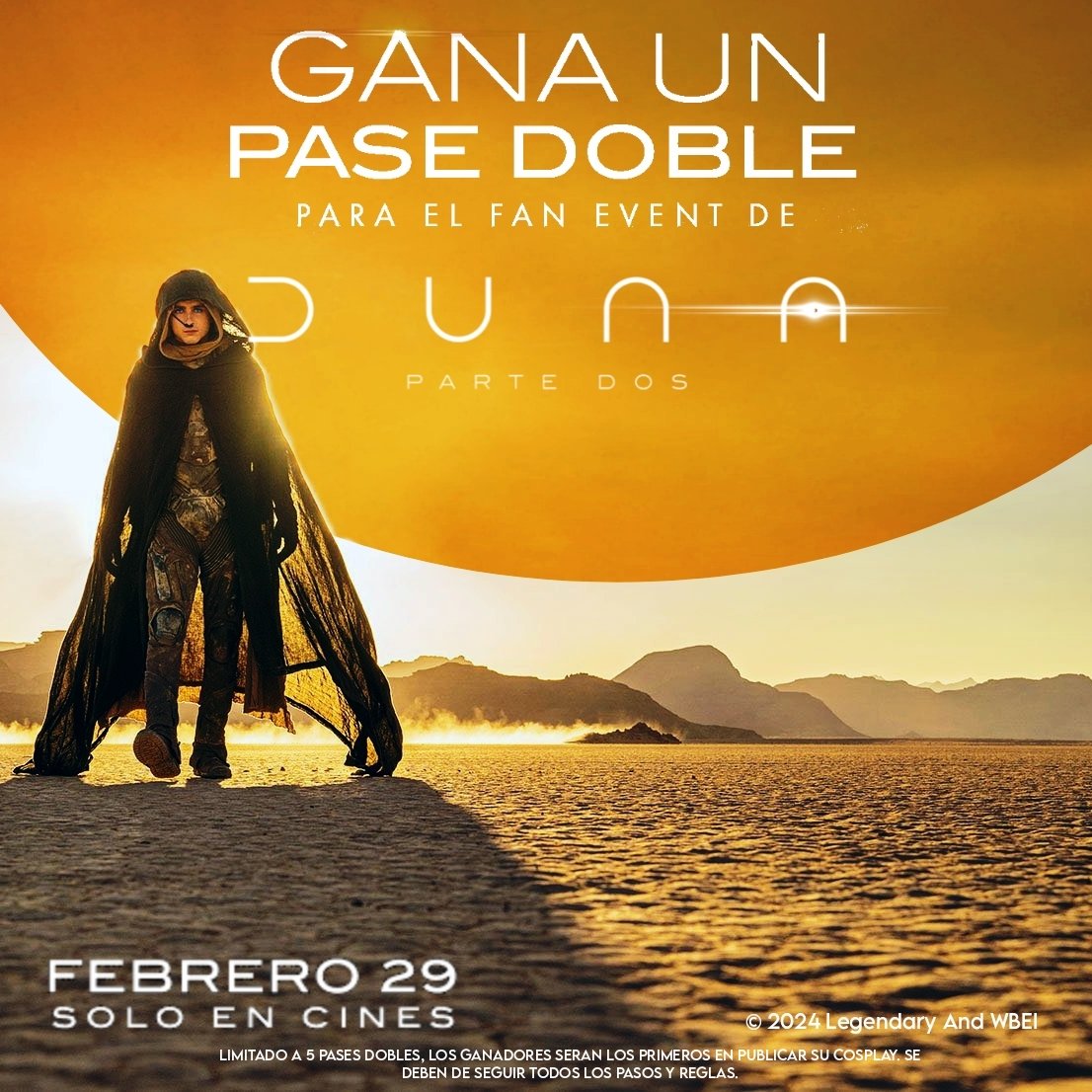 Gana un pase doble para asistir al Fan Event de #Duna2 con presencia del elenco en CDMX.

Crea un COSPLAY de cualquier personaje de Duna, con cosas de casa ¡Usa tu creatividad! 
EL MEJOR SERA EL GANADOR!

No olvides seguirnos y a <a href="/WBPictures_Mx/">WB Pictures México</a>,  y usar #Duna2 en sus respuestas.