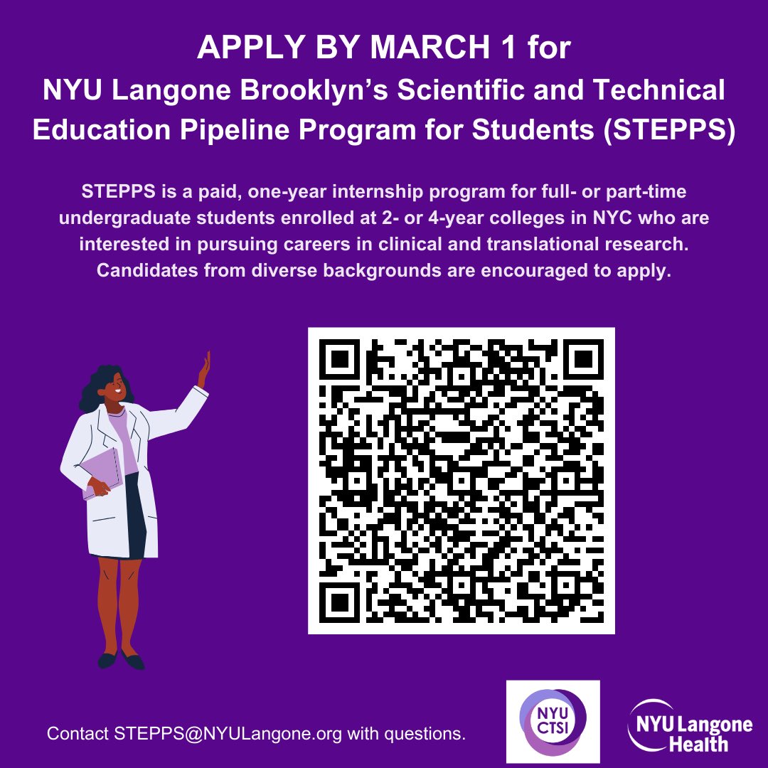 Undergraduates interested in doing a paid internship in clinical research- this is a fantastic opportunity med.nyu.edu/departments-in…