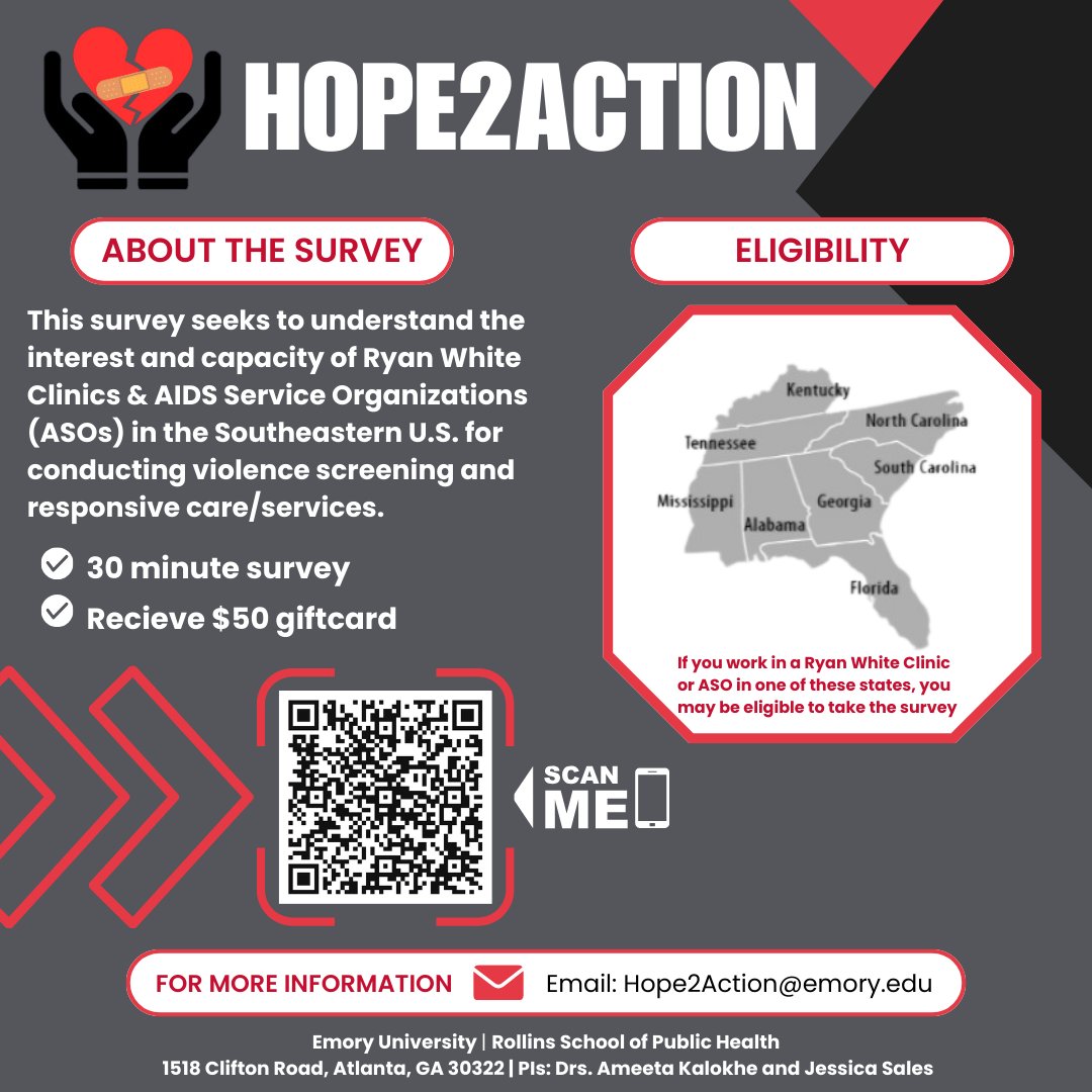 BeOurCOMPASS's tweet photo. Emory University researchers are seeking input from administrators, staff, and providers in RWHAP-supported clinics and ASOs in HHS Region IV ๐. Participate in a quick 30-min survey on integrating violence and mental health services for HIV patients.
#BeOurCOMPASS https://t.co/CEBHU0DAwO