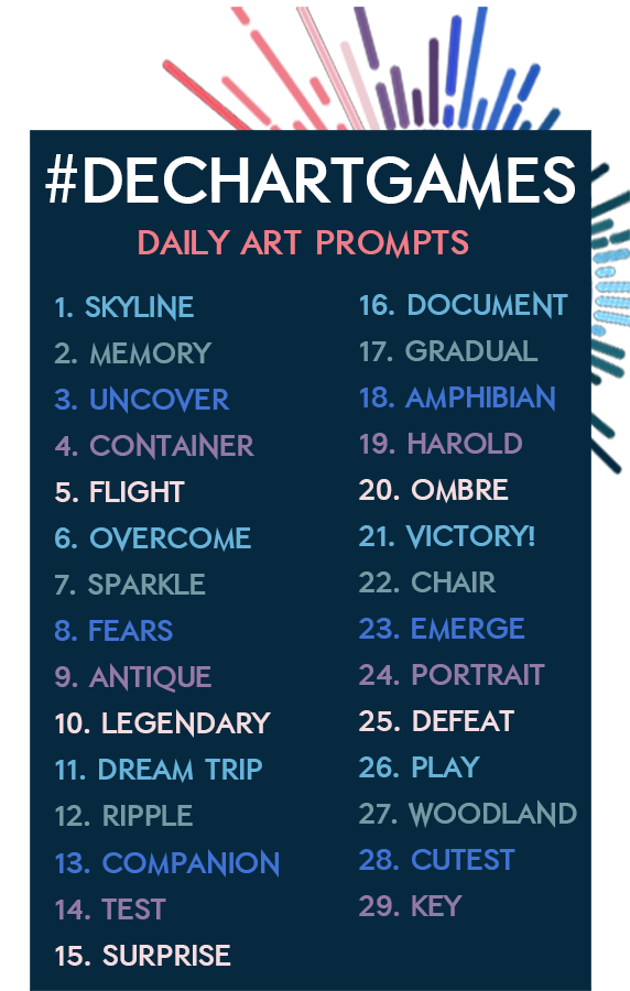 BryanDechart's tweet photo. February Art Prompts! ⭕️< Retweet to Announce! >

Participate in any creative medium you like and share your work with #DechARTGames so we can re-share!

@AmeliaRBlaire and I are excited to see what you make! https://t.co/SMv1eXrGpq