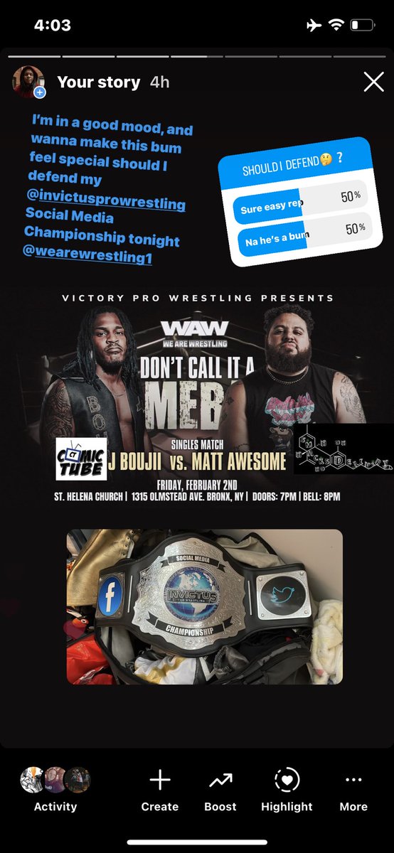 Bomaye Boujii or Killionaire Boujii 🤔

Either way ima whoop @Matt_Awesome17 a$$ 

Pull-up tonight  might have a title match Matthew , or you might be a bum🤣🤷🏾‍♂️

@wrestling_we 

#EVERYTHINGBOUJII
#JBOUJII
#MRPWI
#PWI500 @OfficialPWI 
#BRP50