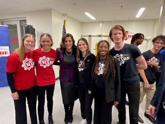 uticaschools's tweet photo. Michigan Governor Gretchen Whitmer and national, state and local community leaders visited the Stevenson Center for Manufacturing, Automation and Design Engineering (MADE) this morning to tour the facility and meet with staff and students. The visit allowed UCS to showcase MA ... https://t.co/KnaRu3CZGg