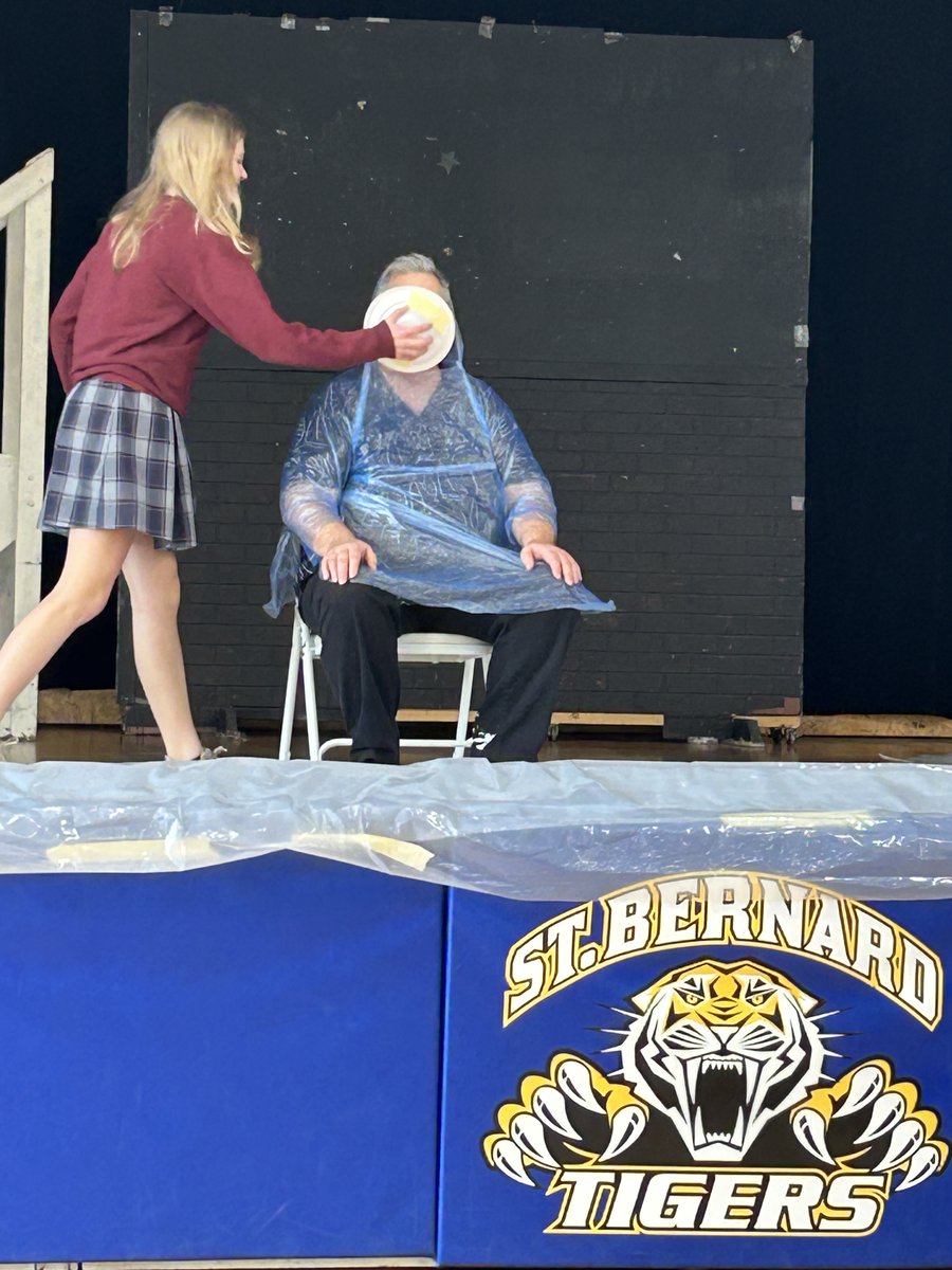 Our first annual pie in the face fundraiser to wrap up Catholic Schools Week‼️ WOWZA🐯! Our students are so SWEET on us that they gave us pies to the face &amp; 💲in our <a href="/stbernardtigers/">St Bernard School</a> Home &amp; School fund for future events! #blessed #sweet #funny <a href="/ArchOmahaSchool/">ArchOmaha Catholic Schools</a>
