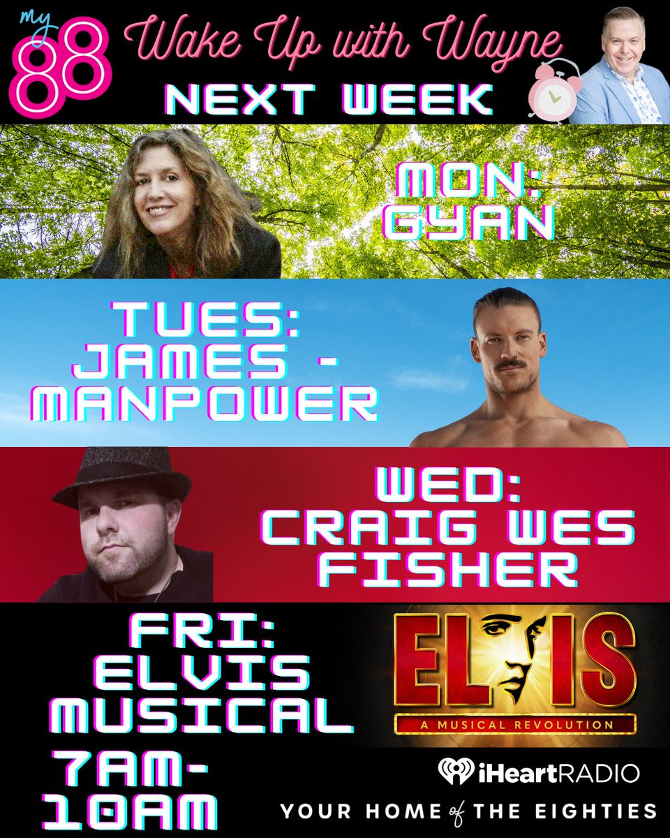 My88_FM's tweet photo. A big week coming up on brekky:
Mon: Iconic singer Gyan
Tues: James from Manpower Australia
Wed: #WebSeriesWednesday with Craig Wes Fisher
Fri: Elvis: A Musical Revolution
Wake up with Wayne every weekday morning between 7 and 10am.
Stream: https://t.co/bqfAV4r1N5 https://t.co/b3lkLbSKb5