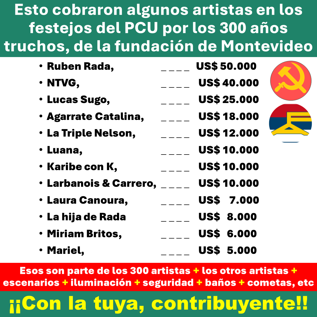 SeUruguay's tweet photo. Pagando la campaña del candidato del PCU
¡Con la nuestra, la tuya, la de los contribuyentes!

#SeTieneQueSaber #Caducidad 🎗️🇺🇾 https://t.co/XLdNGE5WGE