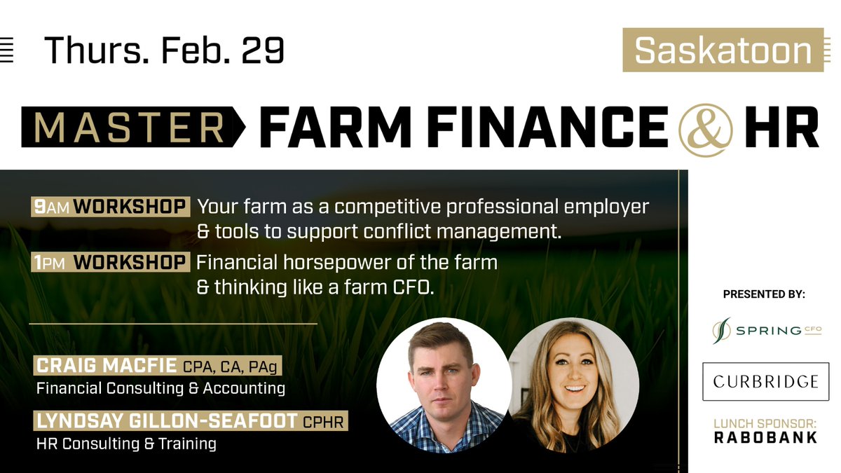 Master your HR and finance on the farm! 🚜 This workshop is designed for farmers in growth or transition mode. Enhance your organizational skills with employees and finances for a prosperous future.
Thurs. Feb. 29
9am - 3:30pm
Saskatoon, SK
Learn more 👉 loom.ly/S6flSk8