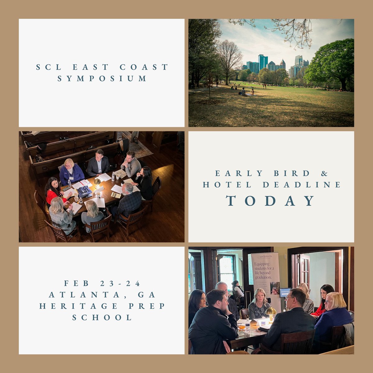 JoinSCL's tweet image. ⭐️Last Chance: Early Bird & Hotel Rates for East Coast Symposium 2024! 
🎓Where: Heritage Preparatory School, Atlanta, GA
📅 When: Feb 23-24 | Early Bird & Hotel Deadline: Feb 2nd, TODAY
Dive into leadership excellence with seasoned experts at our symposium designed for heads,…