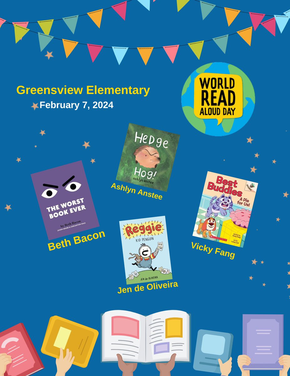 I’m so excited for World Read Aloud Day! The students @greensview_elem have an amazing line-up. Many thanks to these incredible authors and illustrators for virtually connecting with us. We can’t wait to meet you!