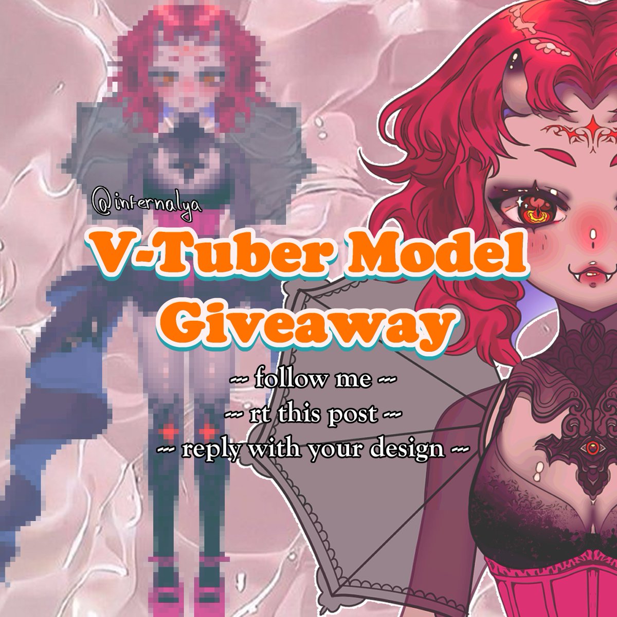 infernalya's tweet photo. 🔥 ✧ V-TUBER MODEL GIVEAWAY ✧ 🔥
because i'm trying to get back into the art community, here's my first giveaway! I hope y'all the best of luck :D 

#Vtuber #VTuberUprising #artraffle #Giveaway #VtuberSupport #Live2D https://t.co/SN7CmhQD4k