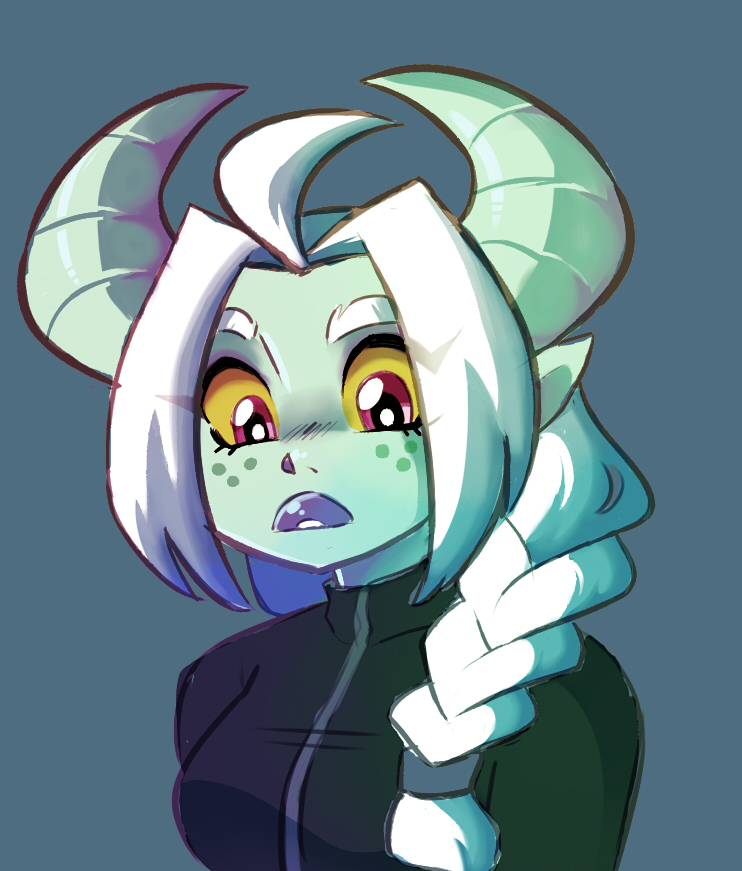 scribblem0nster's tweet photo. playing around with her design some more,i like the idea of her having little rebot arms. i think i have been watching too much FMA though lol #originalcharacterart #alien https://t.co/97JHE9U5VG