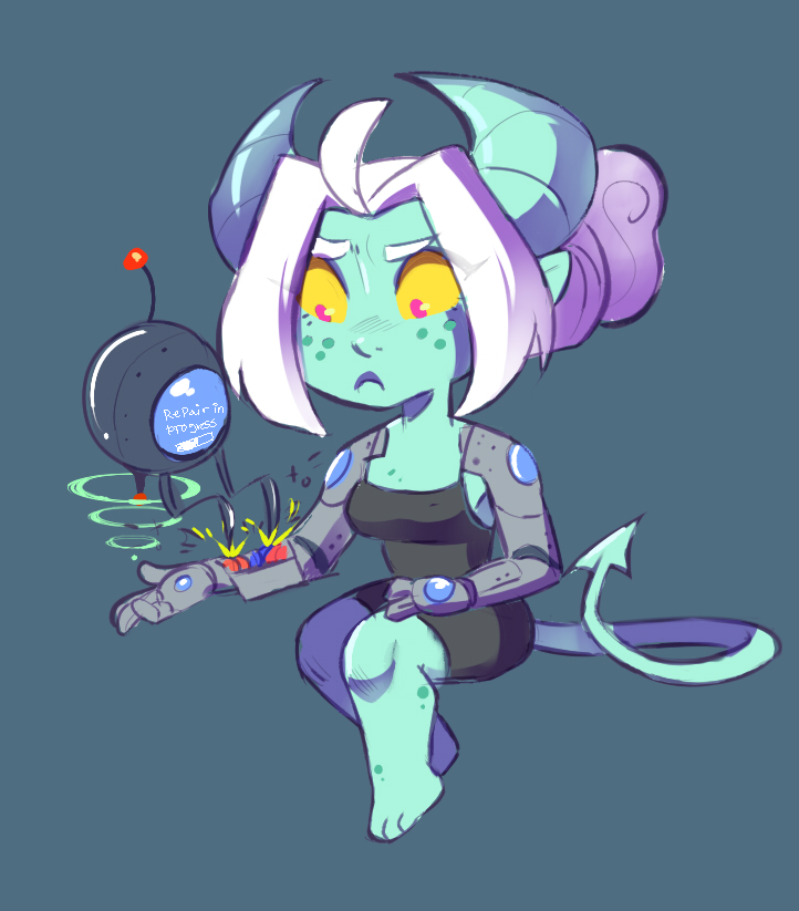 scribblem0nster's tweet photo. playing around with her design some more,i like the idea of her having little rebot arms. i think i have been watching too much FMA though lol #originalcharacterart #alien https://t.co/97JHE9U5VG