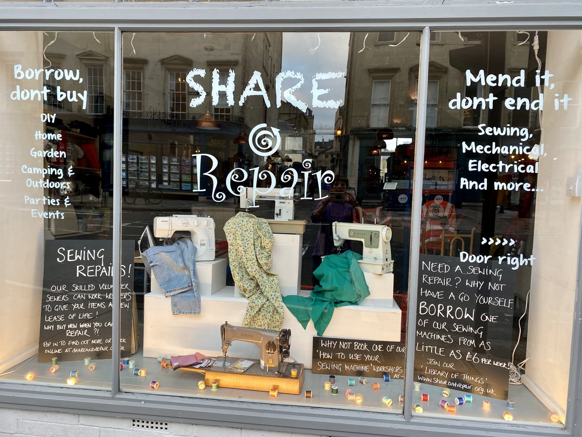 We have a beautiful new shop window, all about sewing!

If you need a sewing repair we have sewing repairers in the shop on Wednesday & Friday mornings, & Thursday afternoons! You can make a booking to see one of our brilliant repairers on our website.
shareandrepair.org.uk/repairs/