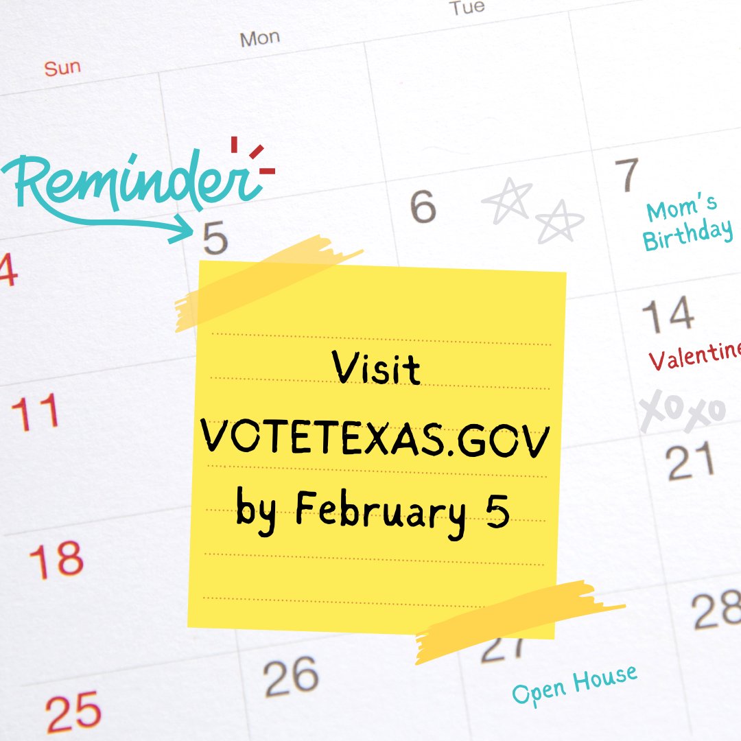 Friendly reminder, AISD Family! 🗳️ Monday, February 5, is the last day to register to vote in the 2024 Texas Primary Elections on March 5. Early voting runs from February 20 through March 1. If you need to register, go to votetexas.gov! ❤️ #AISDitstheheart #txlege #txed