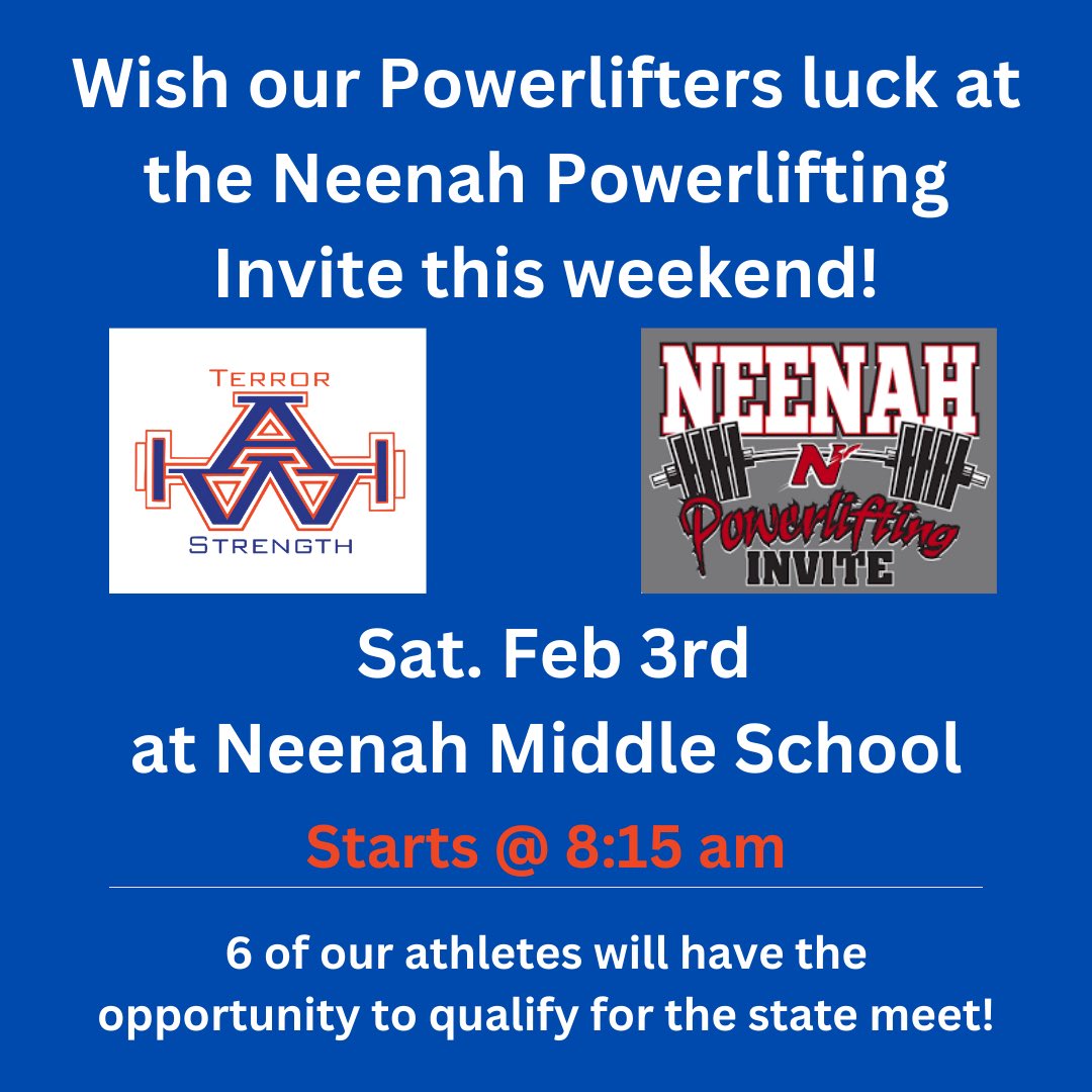 appletonwestsc's tweet photo. One opportunity to succeed! 

Wish our 6 powerlifting athletes luck at the Neenah Powerlifting Invite on Saturday Feb. 3rd! https://t.co/vXBLrH2Drx