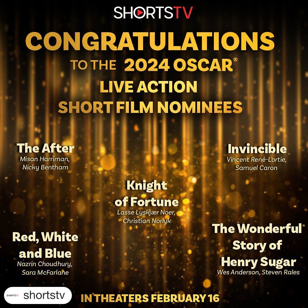 RED, WHITE AND BLUE is heading to a theater near you! We are happy to announce that we are partnering with @ShortsTV to bring our film to audiences across the country, alongside the other Oscar nominated live action short films from February 16, 2024.