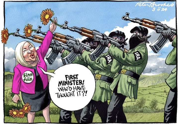 Peter Brookes on #MichelleONeill #SinnFein #IRA #NorthernIreland - political cartoon gallery in London original-political-cartoon.com