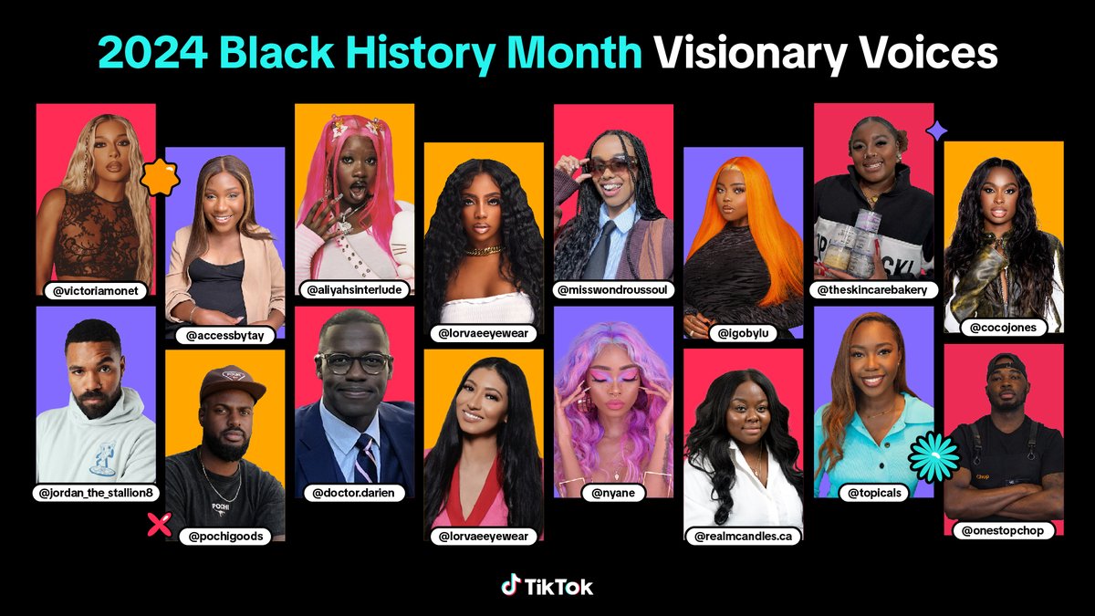 TikTokComms's tweet image. 1/ Excited to unveil our 2024 #BlackTikTok Visionary Voices List, which honors Black creators, business owners and industry disruptors who are making a positive impact on TikTok and beyond, using their creativity to celebrate, honor and shape Black culture and history.