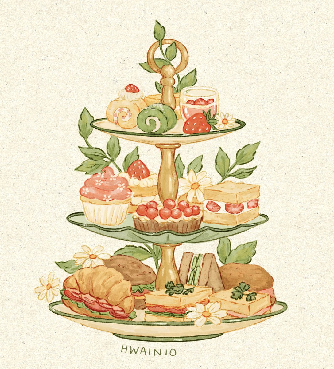 「Cake and sandwiches, yum yum! This is th」|🌿🍄 Hanna 🍄🌿 in Japan!のイラスト