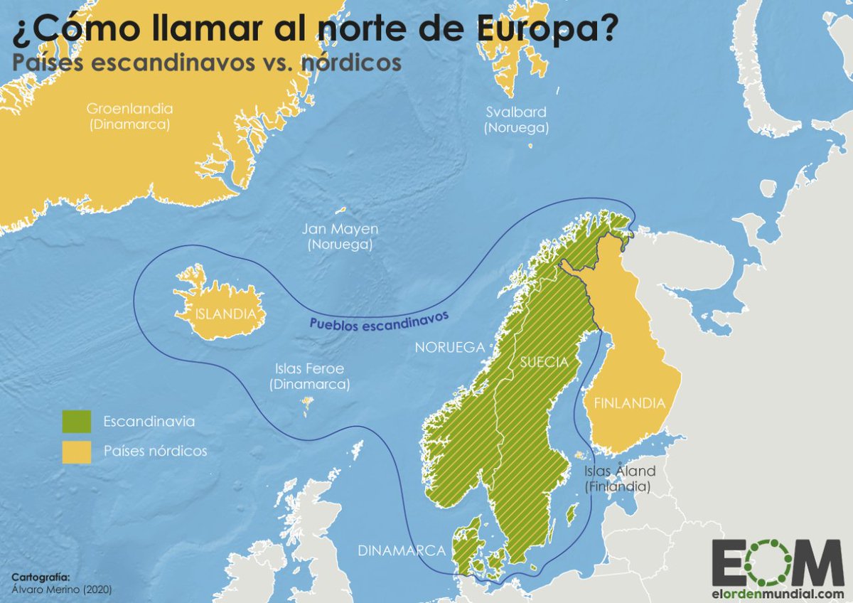 elOrdenMundial's tweet image. ❌"Escandinavo" y "nórdico" no se refiere a lo mismo❌

👉Los países escandinavos son Dinamarca, Noruega y Suecia.

👉Pero los nórdicos son tanto los países escandinavos como Finlandia, Islandia y los territorios dependientes de estos.
elordenmundial.com/mapas-y-grafic…