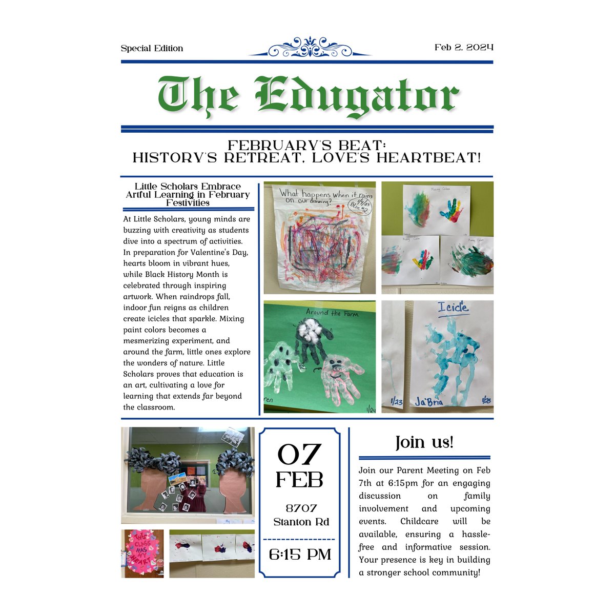 edugators's tweet image. Attached is the menu and news for the upcoming week. Take a moment to explore the incredible #artwork by our talented students showcased in the attached sample. Feel free to stroll through the halls to discover even more captivating displays of #art and #learning.