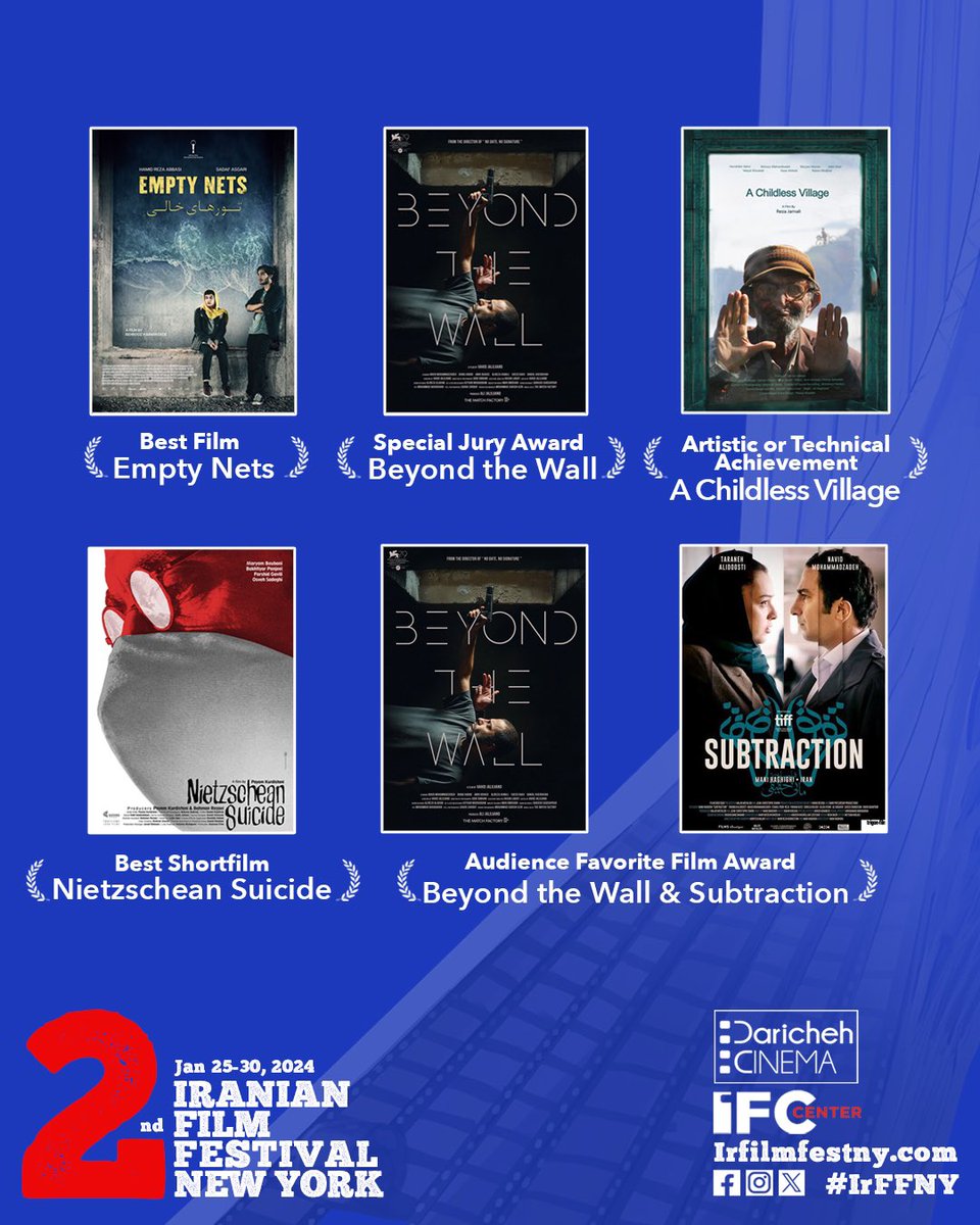 Irffny's tweet photo. We are thrilled to announce the winners of the 2nd Iranian Film Festival New York; 

A huge congratulations to all the talented individuals who made this festival an unforgettable celebration of creativity and artistry. 

For more information: https://t.co/36sxy5nPq4 https://t.co/WwVo2Bz56t
