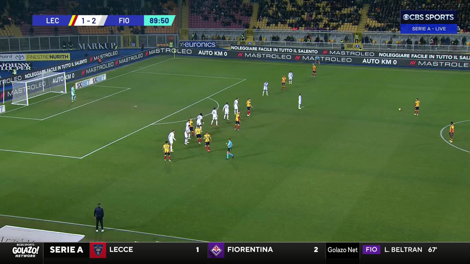 90': Lecce 1-2 Fiorentina90+1': Lecce 2-2 Fiorentina90+2': Lecce 3-2 FiorentinaAn absolutely STUNNING turnaround in stoppage time from I Giallorossi. 😱