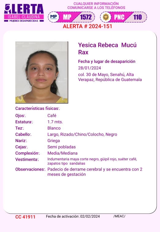 isabel_claudina's tweet photo. #AlertaIsabelClaudina
🚨 Ayúdenos a encontrar
Yesica Rebeca Mucú Rax
Desapareció el 28de Enerode 2024
 Cualquier información comunicarse al teléfono 📞 1572
Gracias por difundir esta información❗ https://t.co/4xalHJ1Oaj