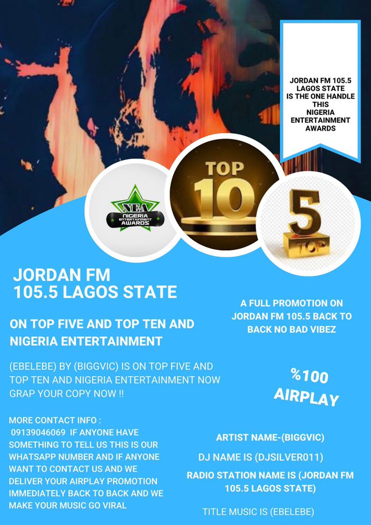 JUST TO LET YOU KNOW THAT EBELEBE IS ON TOP FIVE AND TOP TEN AND NIGERIA ENTERTAINMENT ▶️  

 EBELEBE <a href="/Biggvic3/">Biggvic</a> &amp; @Watchdawgrecord 

for inside #KuleleZone with

<a href="/DJSILVER001/">JORDAN FM RADIO STATION</a> AND LET JOIN OUR HAND TOGETHER TO MAKE THIS MUSIC GO VIRAL 

#KuleleZoneShowWithChiboi #ChopLifeEVENING
