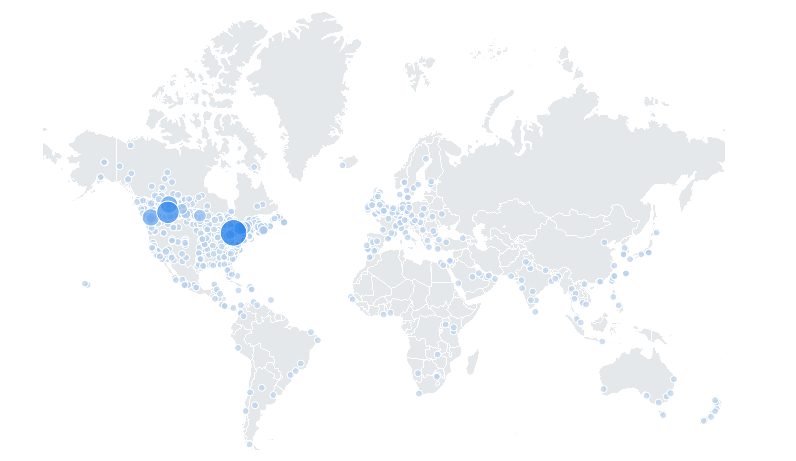 All the cities on Earth where Canadian History Ehx has been downloaded from since 2022.