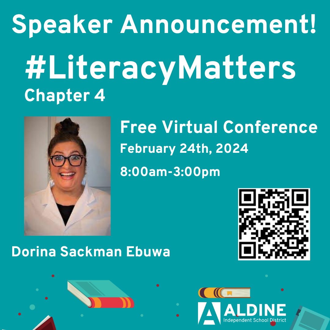 📢Speaker announcement! @Dorina_BELIEVE will be presenting at the <a href="/AldineISD/">Aldine ISD</a> #LiteracyMatters FREE virtual conference! <a href="/DrFavy/">DrFavyCantu</a> <a href="/drgoffney/">Dr. LaTonya M. Goffney</a> Register here literacymatters24.sched.com
