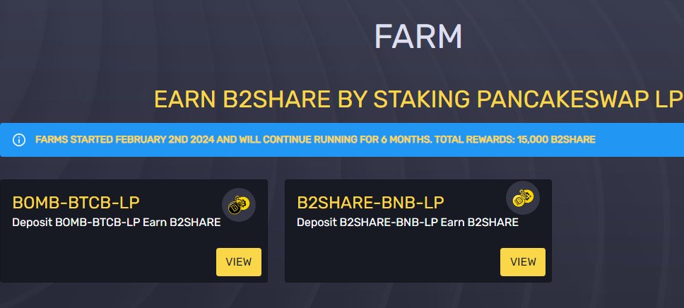 BombMoneyBSC's tweet photo. If you have not read our last announcement 📢
Make sure to dive into it: https://t.co/kWOu6OSHeP
📜𝐍𝐞𝐰 𝐅𝐚𝐫𝐦𝐬 𝐭𝐨 𝐞𝐚𝐫𝐧 𝐁𝟐𝐒𝐇𝐀𝐑𝐄
$BOMB - $BTC
#B2SHARE - $BNB
Link to farm: https://t.co/0UYu5qgDSB
Provide LP from PancakeSwap V2
#Crypto #Staking #passiveincome https://t.co/tA4Q3EHUfO