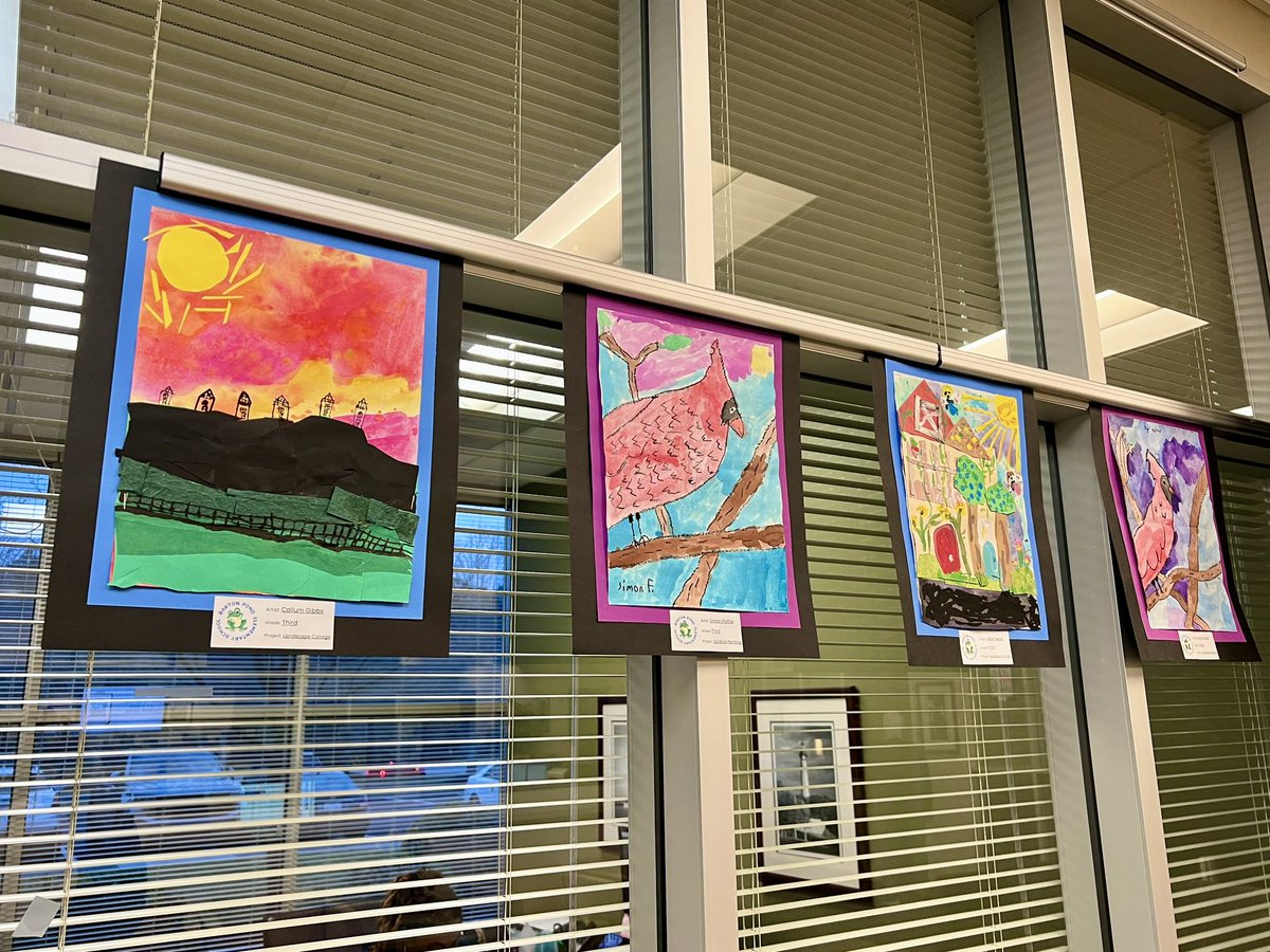 If you swing by the Strickland branch of <a href="/ncsecu/">NCSECU</a> you can find beautiful <a href="/BartonPondES/">Barton Pond Elementary School</a> artworks on display in their lobby. Way to go bullfrog artists! 😍💚🎨💙