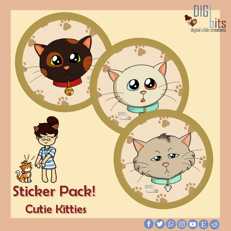 StitchBits_Miss's tweet photo. New Sticker Pack available on RedBubble! The Cutie Kitties Collection!
They made for a lovely chibi pattern, and make for even cuter stickers!

#stitchbits #redbubble #forsale #art #artistsoninstagram #chibis #cute #stickers #fun #gifts #onlineshop #digitalshop #kawaii #Support https://t.co/23ejSJW9Jw