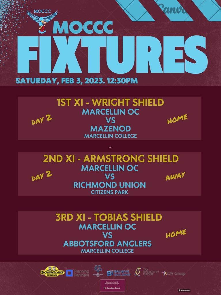 Day 2 for the 1st &amp; 2nd XI in there round 12 clashes taking on Mazenod and Richmond Union.

While the 3rd XI have Abbotsford Anglers at home.

Good luck to all 3 teams