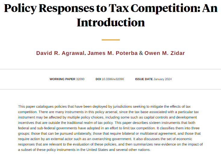 nberpubs's tweet photo. Cataloguing policies that have been deployed by jurisdictions seeking to mitigate the effects of tax competition, from @DavidRAgrawal, James M. Poterba, and @omzidar https://t.co/43C9ynt7Zm https://t.co/Dcjhj1C4Zm